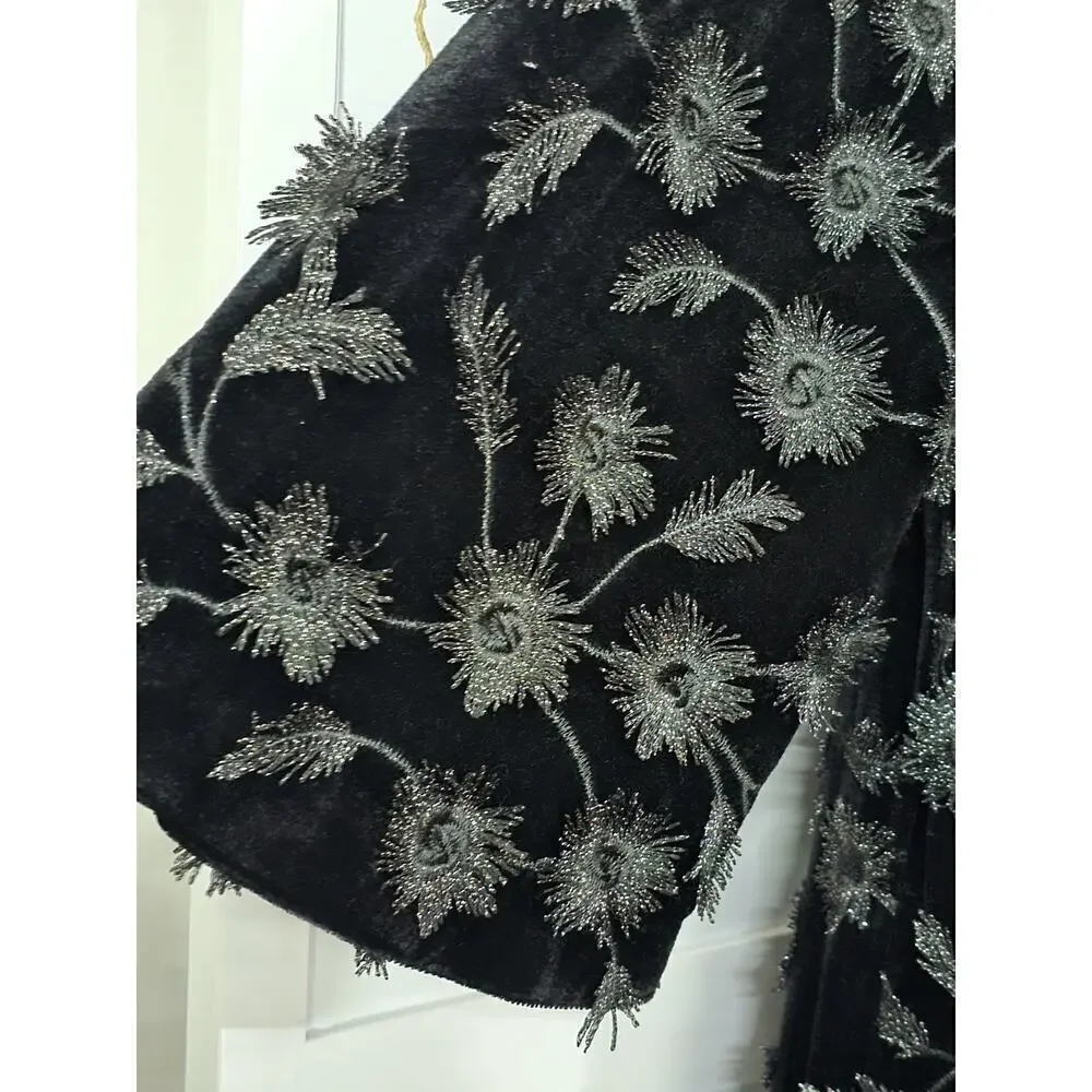 Chico’s Dress 3D Embroidered Floral Bell Sleeve Midi Black Velvet Size 2 Large